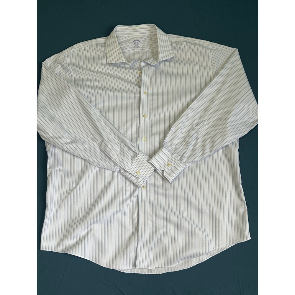 Brooks Brothers Mens 18-36 Non-Iron Supima Cotton Striped Dress Shirt Blue White